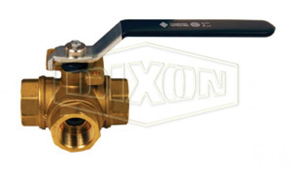 BBV125DTW by Dixon Valve | 3-Way Diverting Ball Valve | T Flow | Standard Port | 1-1/4" Female NPT x 1-1/4" Female NPT x 1-1/4" Female NPT | Brass