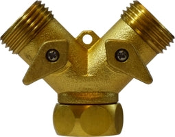 30627 by Midland | Garden Hose Valve | Shape Connector with 2-Way Shut-Off | 3/4" Female GHT Swivel x 3/4" Male GHT x 3/4" Male GHT | Y | Brass