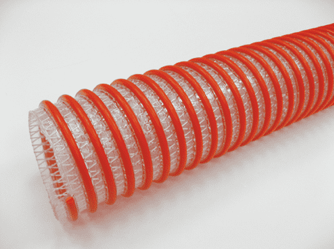 3076-0150-100 by Jason Industrial | 3076 Series | Heavy-duty Suction & Transfer Hose | 110 PSI | 1-1/2" ID | 2.03" OD | Orange/Clear | PVC | 100ft