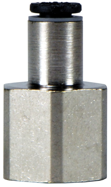 31140613 by Dixon Valve | Legris Metric Push-In Fitting | Female Connector | 6mm Tube OD x 1/4" Female BSPP | Nickel-Plated Brass