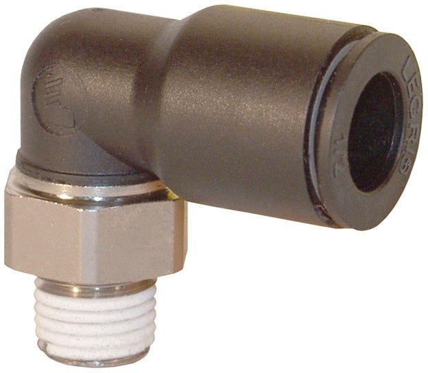 31991013 by Dixon Valve | Legris Metric Push-In Fitting | Male Connector | 90° Elbow | 10mm Tube OD x 1/4" Male BSPP | Nylon / Nickel Plated Brass