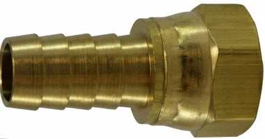 32337C by Midland | Dual 45°/ 37° Flare Swivel Hose Barb (Crimp Style) | 1/4" Hose ID x 1/4" Female Flare Swivel | Brass