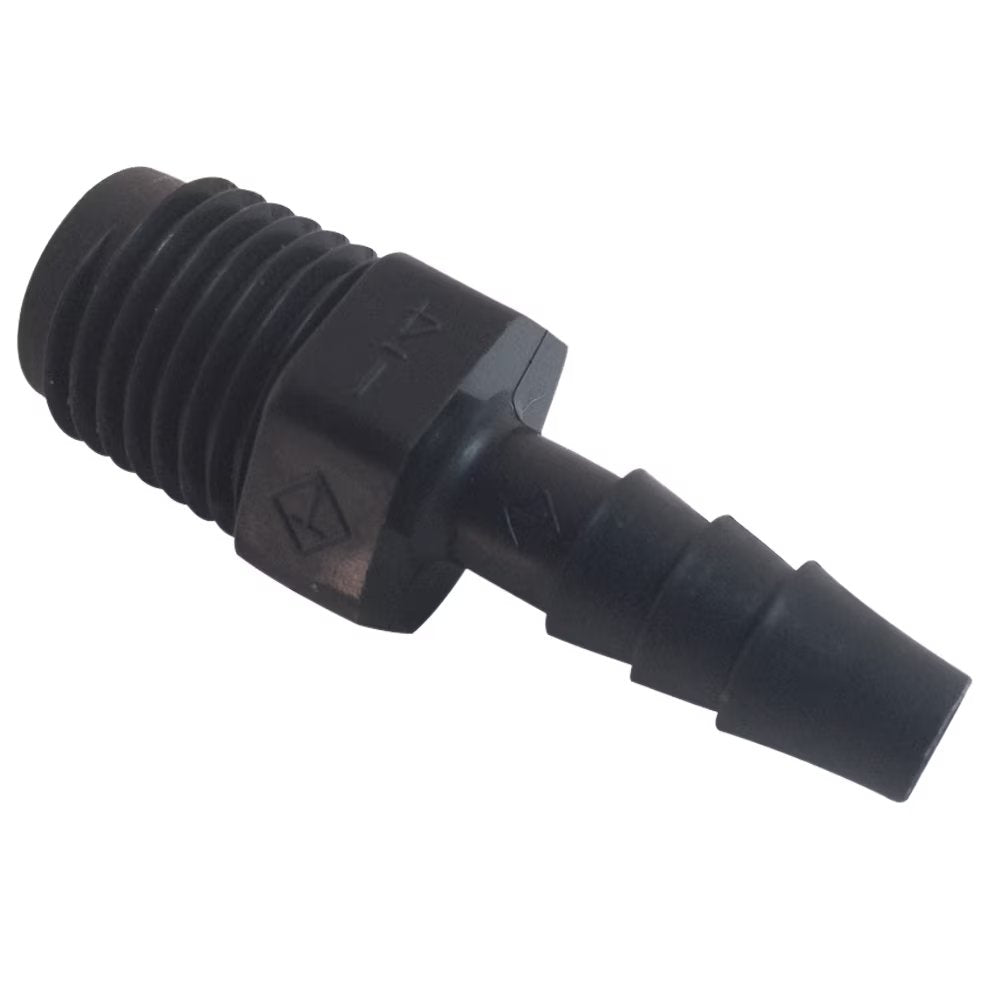 325HB-4-2PP by Parker | Threaded Fitting | Connector | 1/4" Barb x 1/8" Male NPT Pipe Thread | 7/16" Hex | 1.50" Length | Straight | Black | Polypropylene
