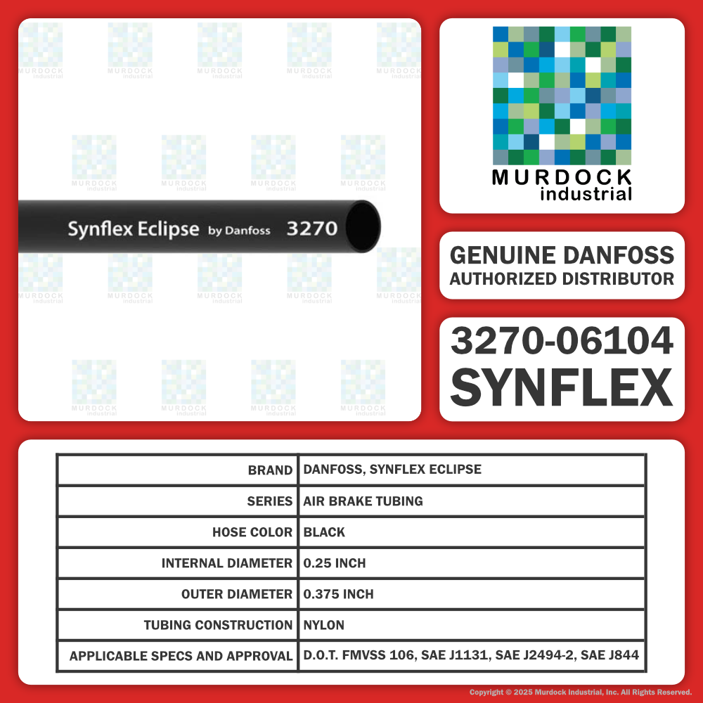 3270-06104 Synflex Solstice by Danfoss | 3270 Eclipse | Type B Truck Air Brake Tubing | .375" Tube OD | 0.25" Tube ID | 0.06" Wall Thickness | Black | 3000 ft Length (Non-Continuous)