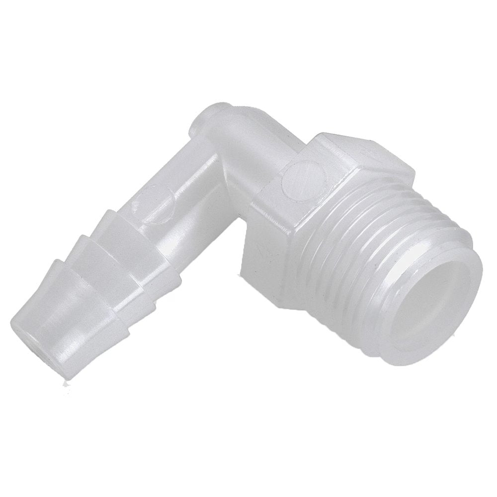 329HB-8-8N by Parker | Threaded Fitting | 1/2" Barb x 1/2" Male NPT Pipe Thread | 7/8" Hex | 90° Elbow | White | Nylon