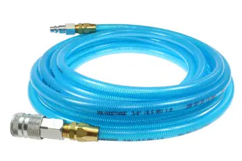 PFE6050T58C by Coilhose | Flexeel® Reinforced Hose | 3/8" Hose ID | 9/16" Hose OD | 3/8" Coupler & Connector with Quick Connect Fittings | Industrial | 50ft | Transparent Blue | Straight | Polyurethane