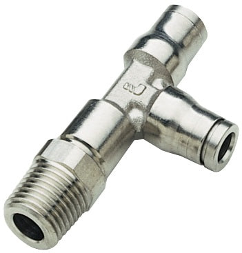 36030411 by Dixon Valve | Legris Push-In Fitting | Male Run Tee | 5/32" Tube OD x 1/8" Male NPT (Run) x 5/32" Tube OD | Nickel-Plated Brass