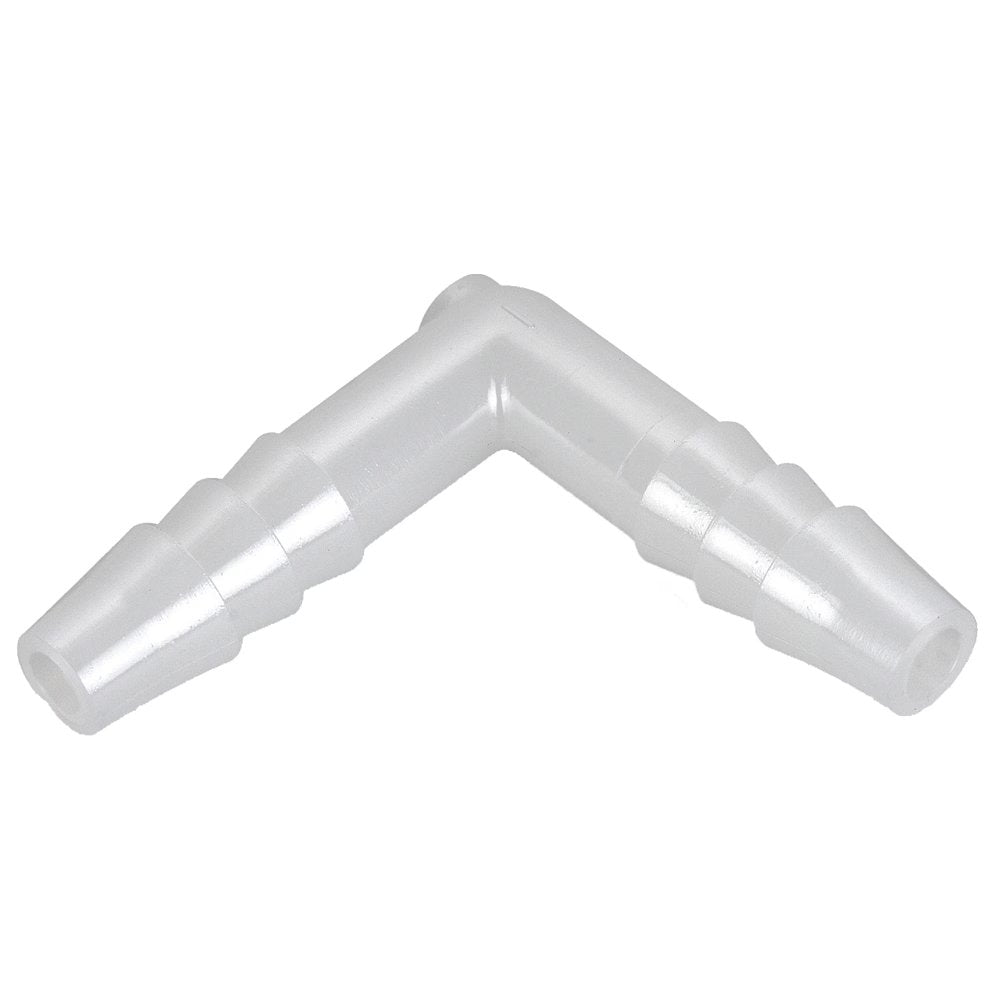 365HB-10N by Parker | Tube to Tube Fitting | 5/8" Union Barb x 5/8" Barb | 1.37" Length | 90° Elbow | White | Nylon