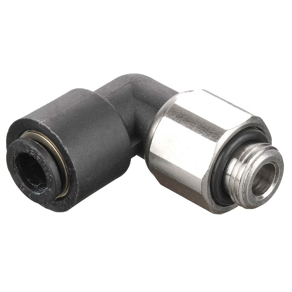 369PLPO-4M-2G by Parker | Oscillating Elbows | 4mm Tube Size x 1/8" Male BSPP Thread | 28.0mm Length | 90° Elbow | Glass Reinforced Nylon | Pack of 10