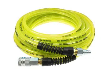 PFE6100TYS58C by Coilhose | Flexeel® Reinforced Hose | 3/8" Hose ID | 9/16" Hose OD | 3/8" Coupler & Connector with Reusable Strain Relief & Quick Connect Fittings | Industrial | 100ft | Transparent Yellow | Straight | Polyurethane