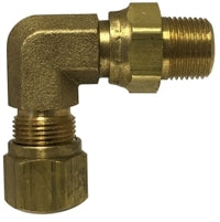 38101S (38-101S) by Midland | DOT Air Brake Fitting (Nylon Tubing) | Swivel Male | 3/8" Tube OD x 3/8" Male NPTF | 90° Elbow | Brass