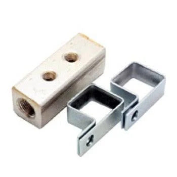 381173-2 by Alemite | Manifold Block | 3" Length w/ 1-1/8" Square | 4 3/8" Female NPT End Ports | (180°) | Aluminum