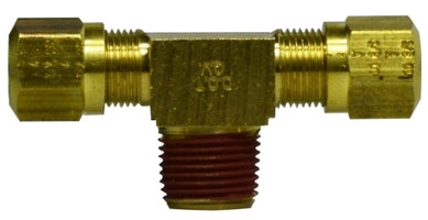 38138 by Midland | DOT Air Brake Fitting | Nylon Tubing | Branch 3/8" Tube OD x 3/8" Tube OD x 1/8" Male NPTF | Tee | Brass