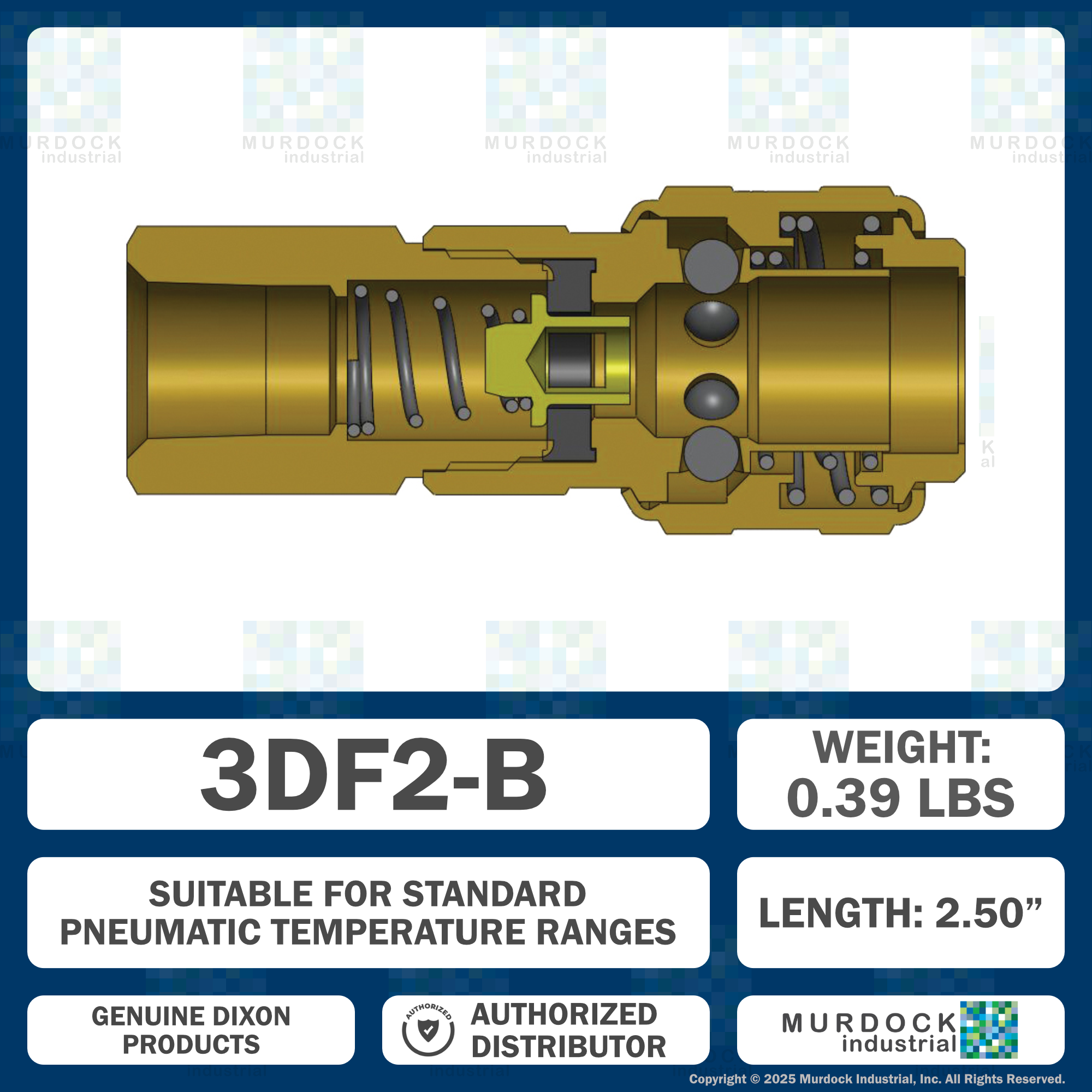 3DF2-B by Dixon Valve | Pneumatic Quick Disconnect Coupling | D-Series | 1/4" Female NPTF x 3/8" Automatic Industrial Interchange | Socket | Nitrile Seal | Brass