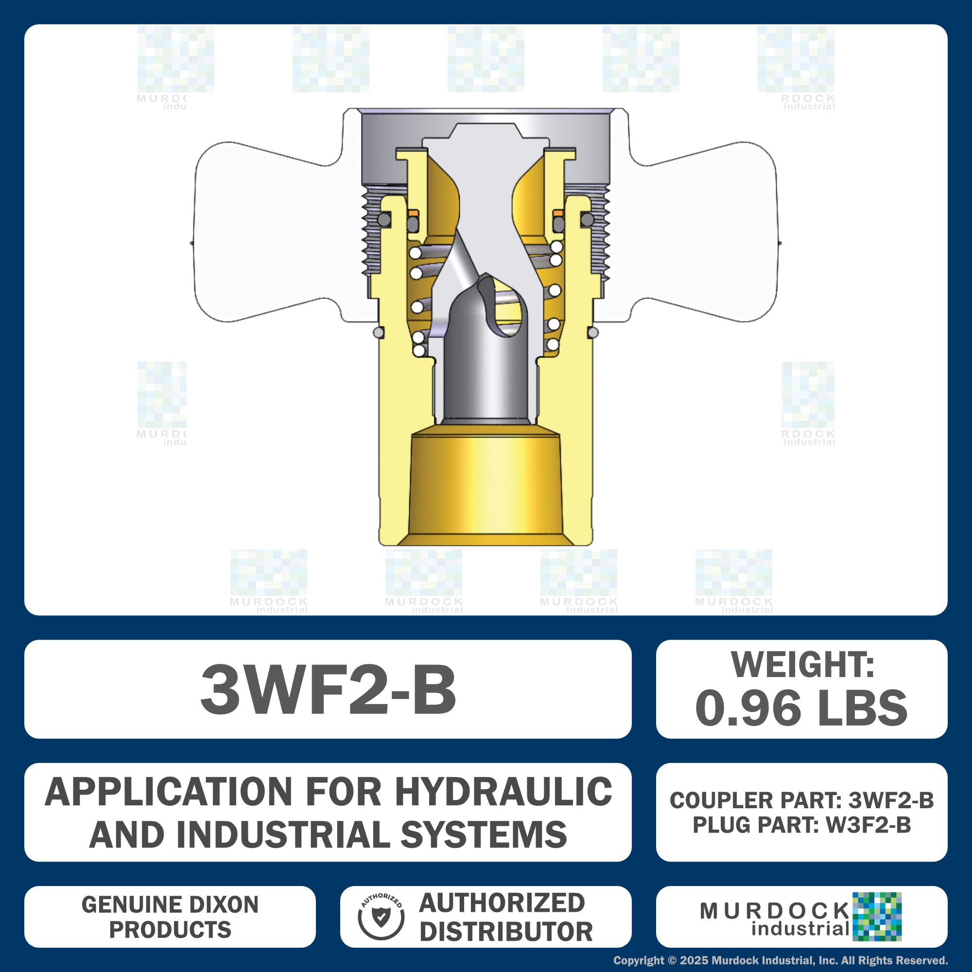 3WF2-B by Dixon Valve | Hydraulic Quick Disconnect Coupling | W-Series | 1/4" Female NPTF x 3/8" Wingstyle Interchange | Socket | Nitrile Seal | Brass