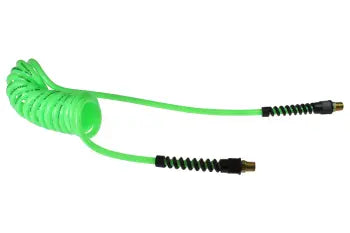 PU14-25-G by Coilhose | Flexcoil Air Hose | 1/4" Hose ID x 3/8" Hose OD | 1/4" Male NPT Rigid Strain Relief Fittings | Green | Polyurethane | 25ft
