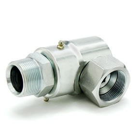 9SS4MP25XFJS4-NI-ETP by Super Swivel | 8705-NI-ETP | 1/4-18 Male Pipe NPTF x 7/16-20 Female 37° JIC Swivel Nut | 0.165" Through Hole | 90° Elbow | Electroless Nickel | Extreme Viton® Seal