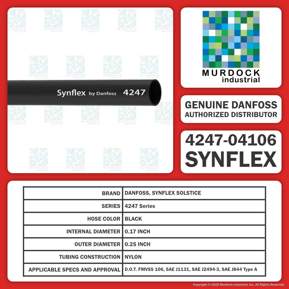 4247-04106 Synflex Solstice by Danfoss | 4247 Eclipse | Type A Truck Air Brake Tubing | 0.25" Tube OD | 0.17" Tube ID | 0.04" Wall Thickness | Black | 6000 ft Length (Non-Continuous)
