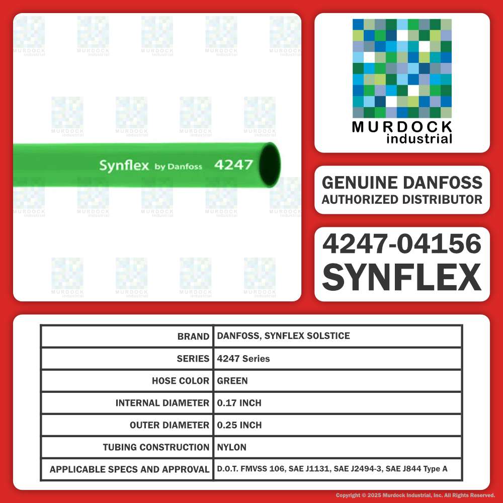 4247-04156 Synflex Solstice by Danfoss | 4247 Eclipse | Type A Truck Air Brake Tubing | 0.25" Tube OD | 0.17" Tube ID | 0.04" Wall Thickness | Green | 6000 ft Length (Non-Continuous)