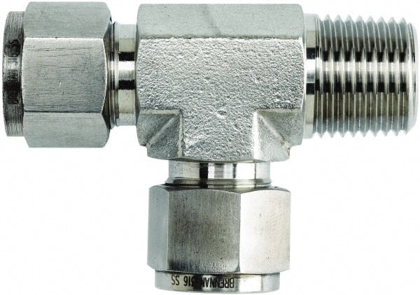 NS2605-06-04-06-SS by Brennan Inc. | -06 Single Ferrule Instrumentation Fitting x -04 Male Pipe Run x -06 Instrumentation Fitting | Tee | Stainless Steel