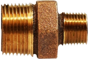 44742 (44-742) by Midland | Reducing Hex Nipple Fitting | 1/2" Male Pipe x 3/8" Male Pipe | Straight | Bronze