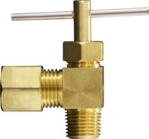 46016 (46-016) by Midland | Needle Valve Fitting | 3/8" Compression x 1/4" Male Pipe | 90° Elbow | Brass