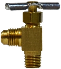 46036 by Midland | Needle Valve Fitting | 1/4" Male Flare x 1/8" Male Pipe | 90° Elbow | Brass