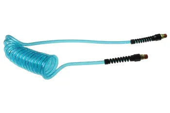 PU14-50B-T by Coilhose | Flexcoil Air Hose | 1/4" Hose ID x 3/8" Hose OD | 1/4" Male NPT Swivel Strain Relief Fittings | Transparent Blue | Polyurethane | 50ft