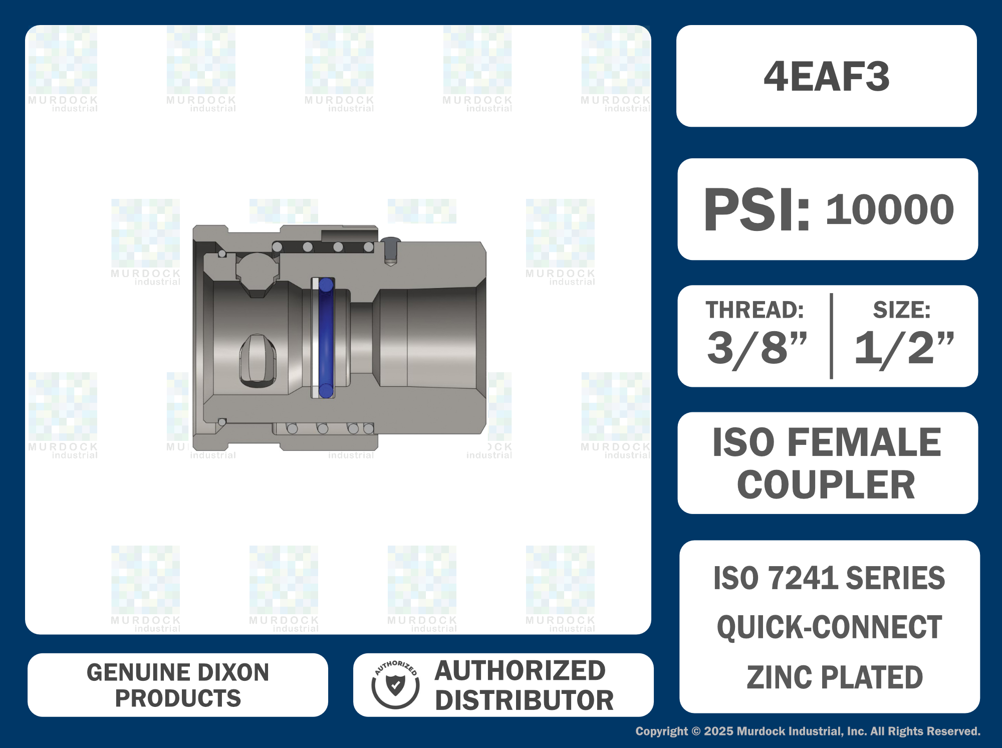 4EAF3 by Dixon Valve | Hydraulic Quick Disconnect Coupling | EA-Series | 3/8" Female NPTF x 1/2" Water-Blast Interchange | Socket | Nitrile Seal | Steel