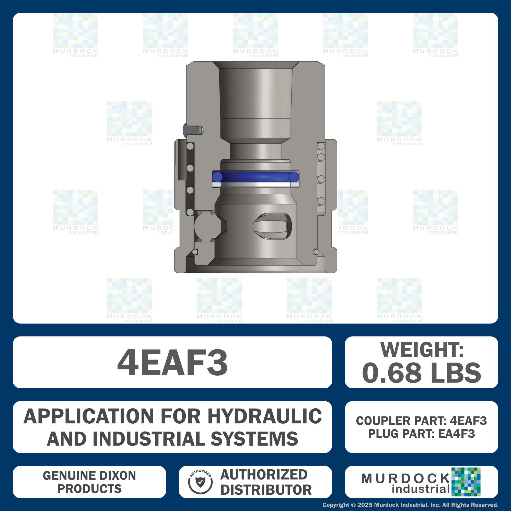 4EAF3 by Dixon Valve | Hydraulic Quick Disconnect Coupling | EA-Series | 3/8" Female NPTF x 1/2" Water-Blast Interchange | Socket | Nitrile Seal | Steel