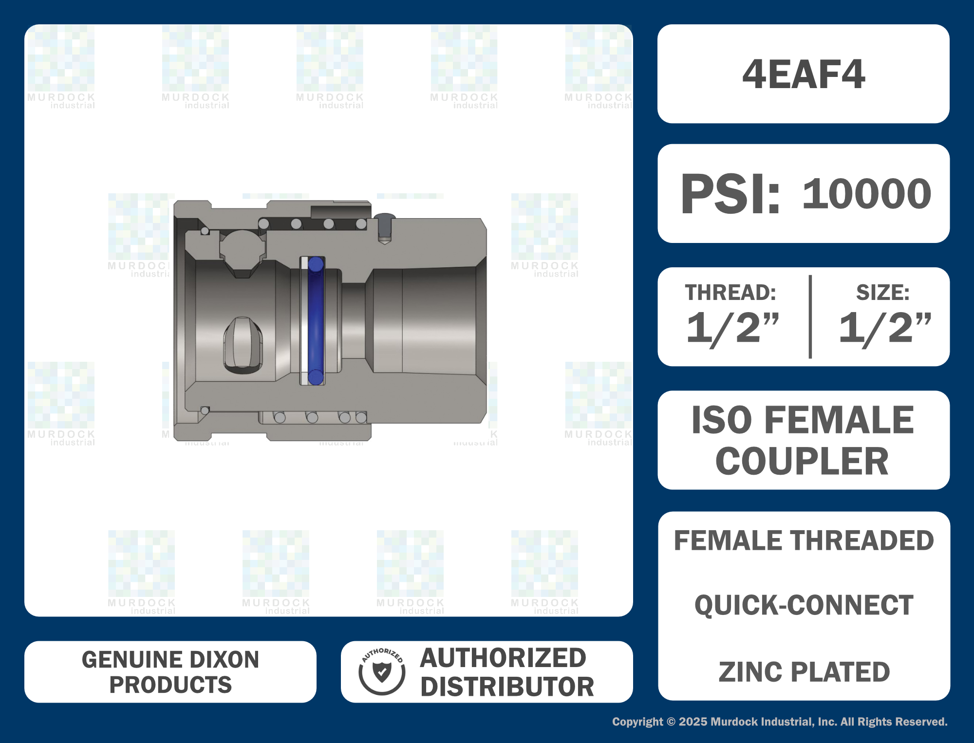 4EAF4 by Dixon Valve | Hydraulic Quick Disconnect Coupling | EA-Series | 1/2" Female NPTF x 1/2" Water-Blast Interchange | Socket | Nitrile Seal | Steel