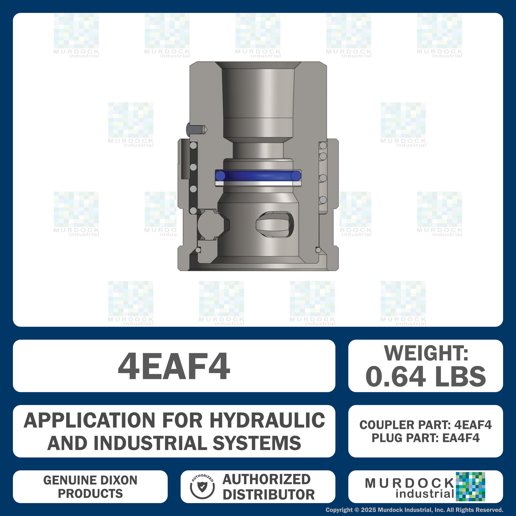 4EAF4 by Dixon Valve | Hydraulic Quick Disconnect Coupling | EA-Series | 1/2" Female NPTF x 1/2" Water-Blast Interchange | Socket | Nitrile Seal | Steel