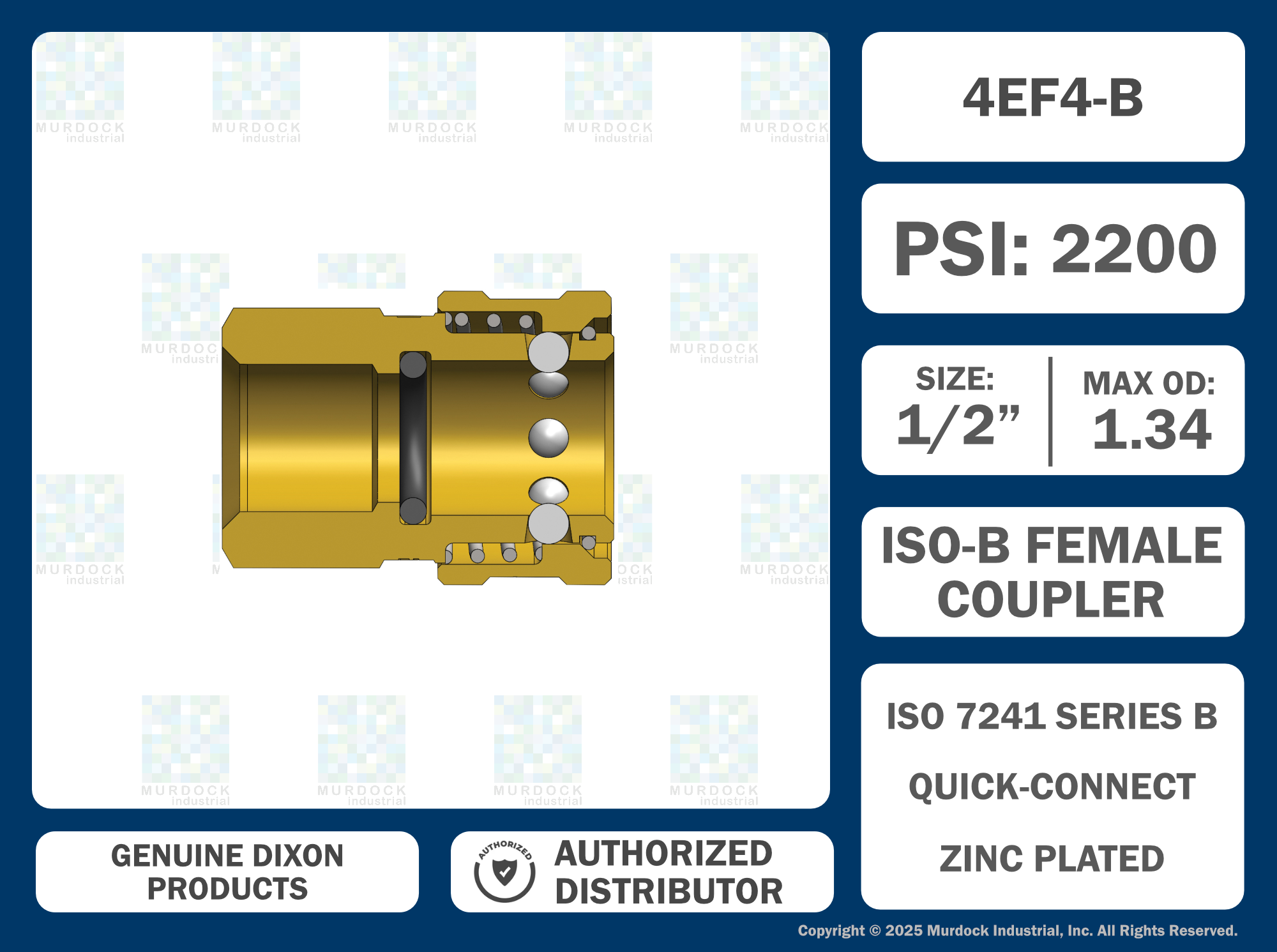 4EF4-B by Dixon Valve | Hydraulic Quick Disconnect Coupling | E-Series | 1/2" Female NPTF x 1/2" Straight-Through Interchange | Socket | Nitrile Seal | Brass