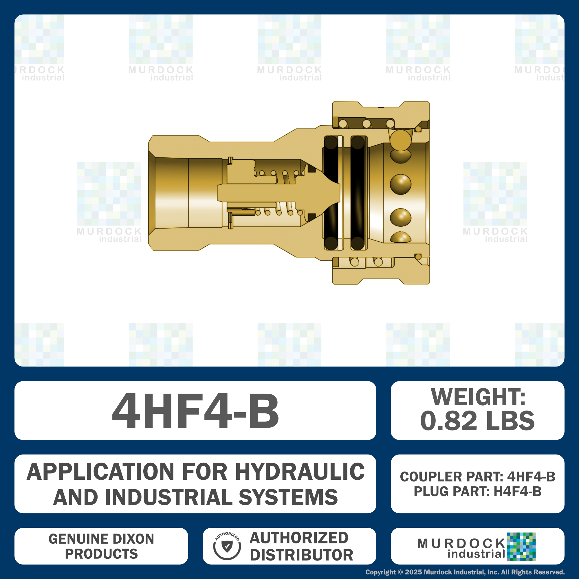 4HF4-B by Dixon Valve | Hydraulic Quick Disconnect Coupling | H-Series | 1/2" Female NPTF x 1/2" ISO-B Interchange | Socket | Nitrile Seal | Brass