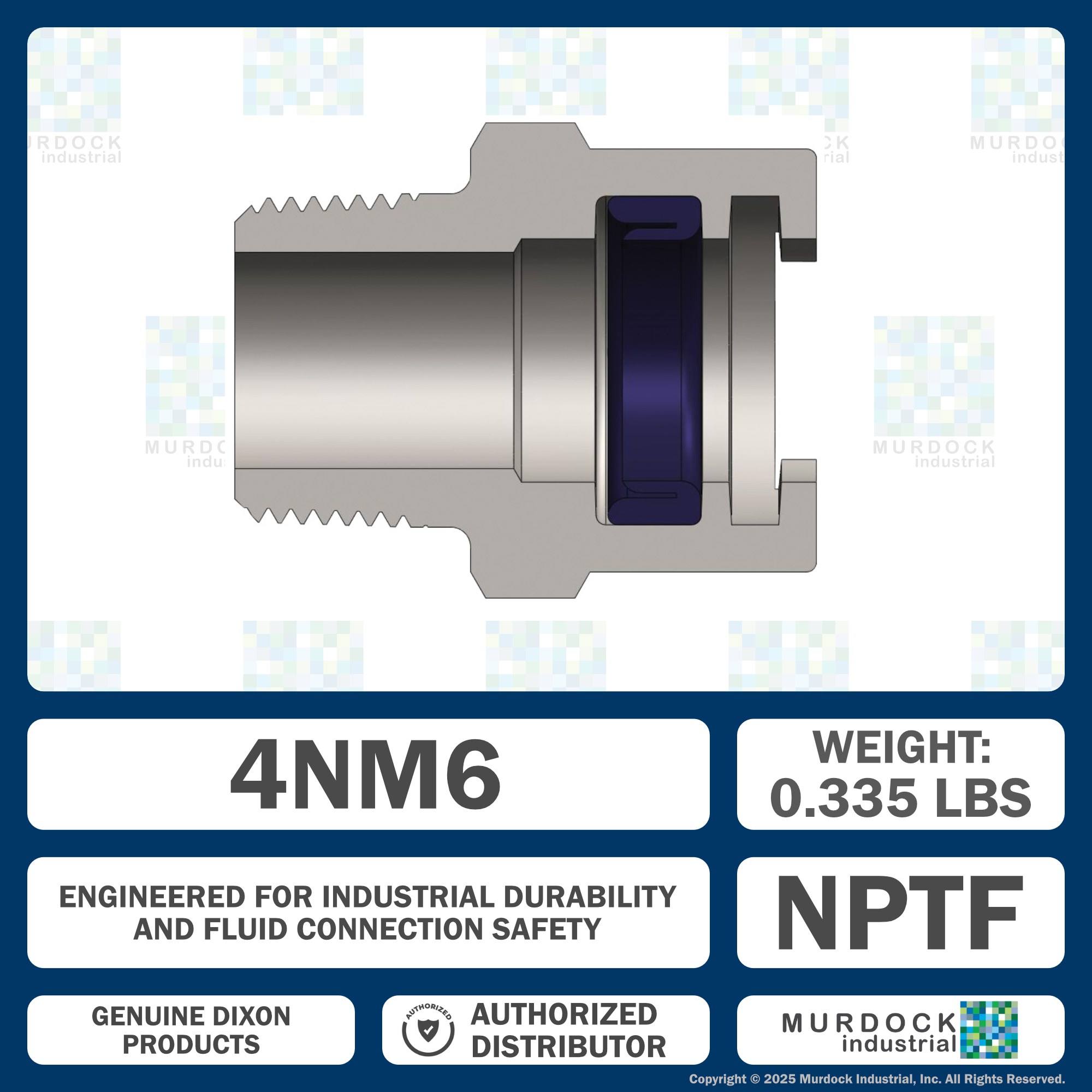 4NM6 by Dixon Valve | Pneumatic Quick Disconnect Coupling | Dix-Lock® N-Series | 3/4" Male NPTF x 1/2" Body Size | Socket | Nitrile Seal | Steel