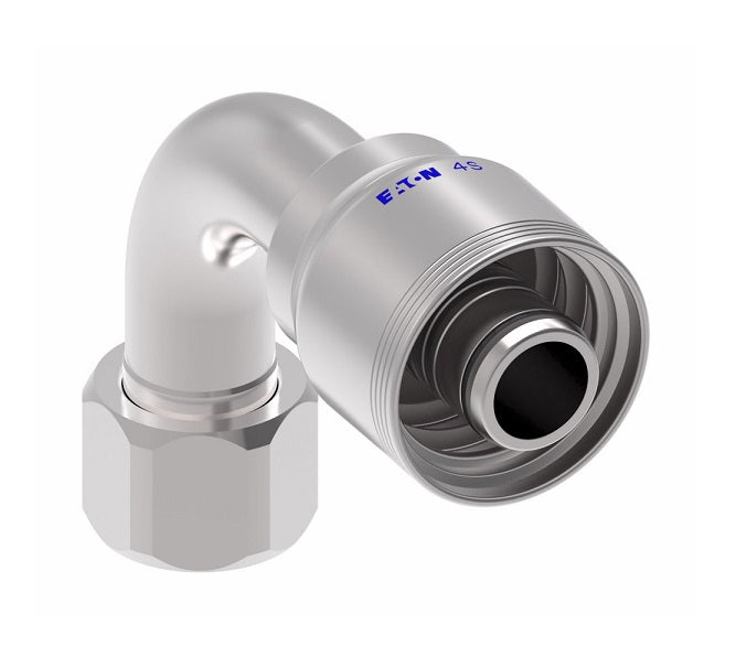 4SA20FJB16 Aeroquip by Danfoss | 4 Wire 4S Female JIC/37° Swivel 90° Elbow (FJB) Crimp Fitting | -20 Female JIC/37° Swivel x -16 Hose Barb | Steel