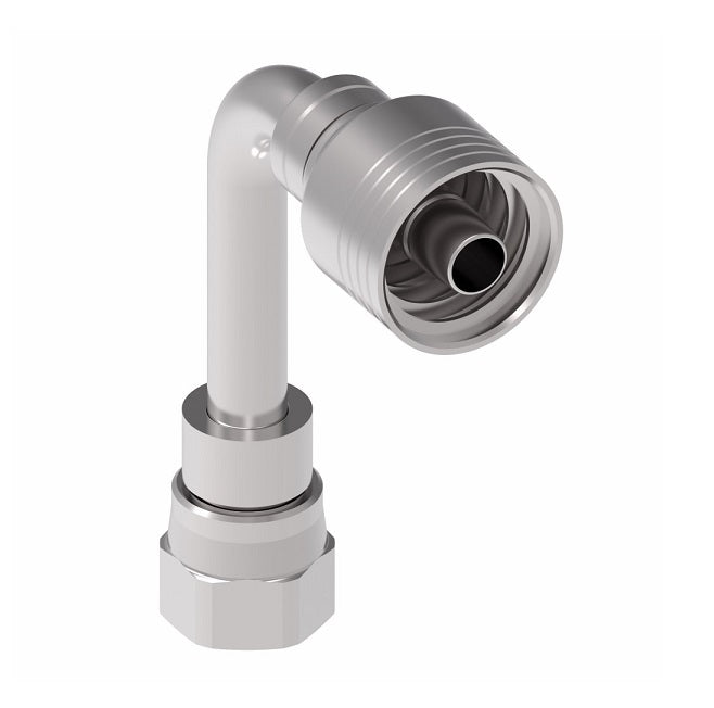 4SA10FJC8 Aeroquip by Danfoss | 4 Wire 4S Female JIC 37° Swivel 90° Long Drop Elbow (FJC) Crimp Fitting | -10 Female JIC 37° Swivel x -08 Hose Barb | Steel