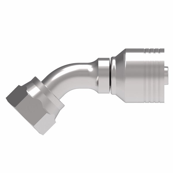 4SA8FRA6 Aeroquip by Danfoss | 4 Wire 4S Female ORS Swivel 45° Elbow (FRA) Crimp Fitting | -08 Female O-Ring Face Seal Swivel  x -06 Hose Barb | Steel