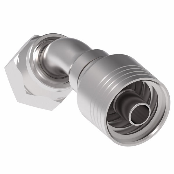 4SA8FRA6 Aeroquip by Danfoss | 4 Wire 4S Female ORS Swivel 45° Elbow (FRA) Crimp Fitting | -08 Female O-Ring Face Seal Swivel  x -06 Hose Barb | Steel