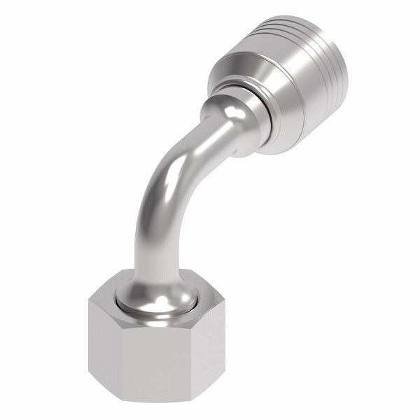 4SA12FRB8 Aeroquip by Danfoss | 4 Wire 4S Female ORS Swivel 90° Short Drop Elbow (FRB) Crimp Fitting | -12 Female O-Ring Face Seal Swivel x -08 Hose Barb | Steel