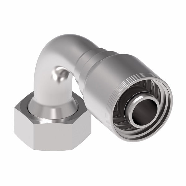 4SA24FRB20 Aeroquip by Danfoss | 4 Wire 4S Female ORS Swivel 90° Elbow (FRB) Crimp Fitting | -24 Female O-Ring Face Seal Swivel x -20 Hose Barb | Steel