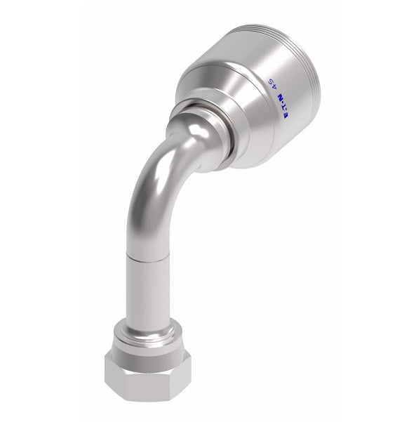 4SA16FRC12 Aeroquip by Danfoss | 4 Wire 4S Female ORS Swivel Long Drop 90° Elbow (FRC) Crimp Fitting | -16 Female O-Ring Face Seal Swivel x -12 Hose Barb | Steel