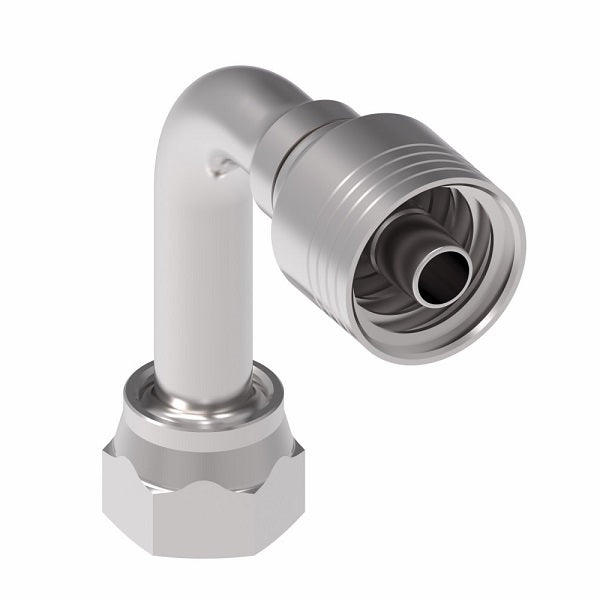 4SA10FRC8 Aeroquip by Danfoss | 4 Wire 4S Female ORS Swivel 90° Long Drop Elbow (FRC) Crimp Fitting | -10 Female O-Ring Face Seal Swivel x -08 Hose Barb | Steel