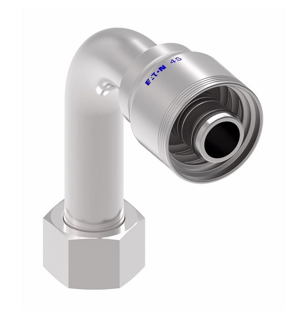 4SA16FRC16 Aeroquip by Danfoss | 4 Wire 4S Female ORS Swivel Long Drop 90° Elbow (FRC) Crimp Fitting | -16 Female O-Ring Face Seal Swivel x -12 Hose Barb | Steel