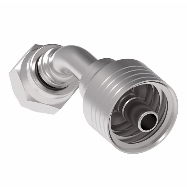 4S6BFA6 Aeroquip by Danfoss | 4 Wire 4S Female BSPP Swivel 60° Cone Seat 45° Elbow (BFA) Crimp Fitting | -06 Female BSPP Swivel x -06 Hose Barb | Steel