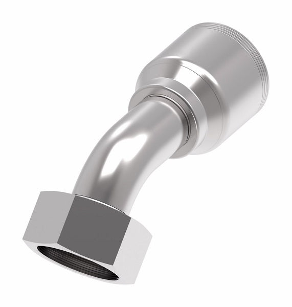 4S32DSA20 Aeroquip by Danfoss | 4 Wire 4S Female DIN 24° Seat Swivel DKO (Heavy) 45° Elbow (DSA) Crimp Fitting | S38 Female DKO/DIN 24° Seat x -20 Hose Barb | Steel