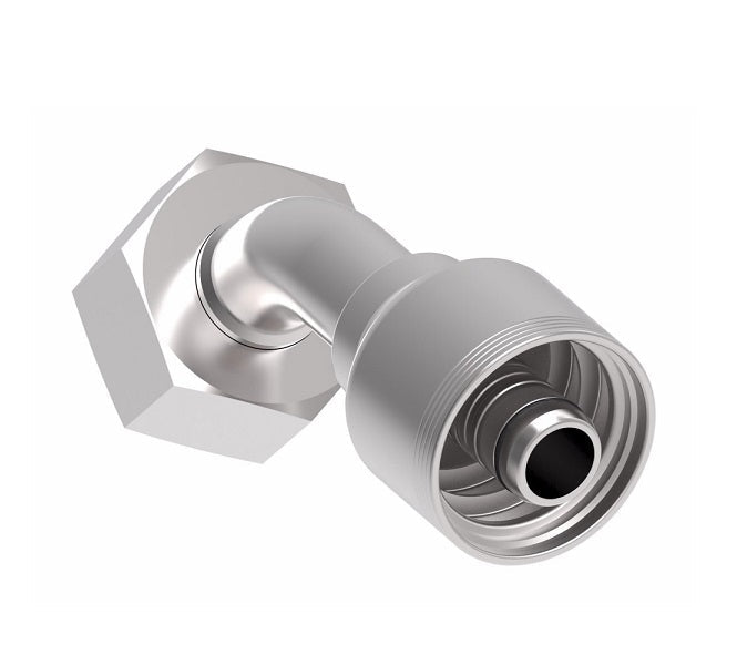 4S20DSA12 Aeroquip by Danfoss | 4 Wire 4S Female DIN 24° Seat Swivel DKO (Heavy) 45° Elbow (DSA) Crimp Fitting | S25 Female DKO/DIN 24° Seat x -12 Hose Barb | Steel