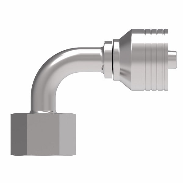 4S10DSB6 Aeroquip by Danfoss | 4 Wire 4S DKO Female Swivel, Heavy Duty, 90° Elbow (DSB) Crimp Fitting | S14 Female DKO/DIN x -06 Hose Barb | Steel