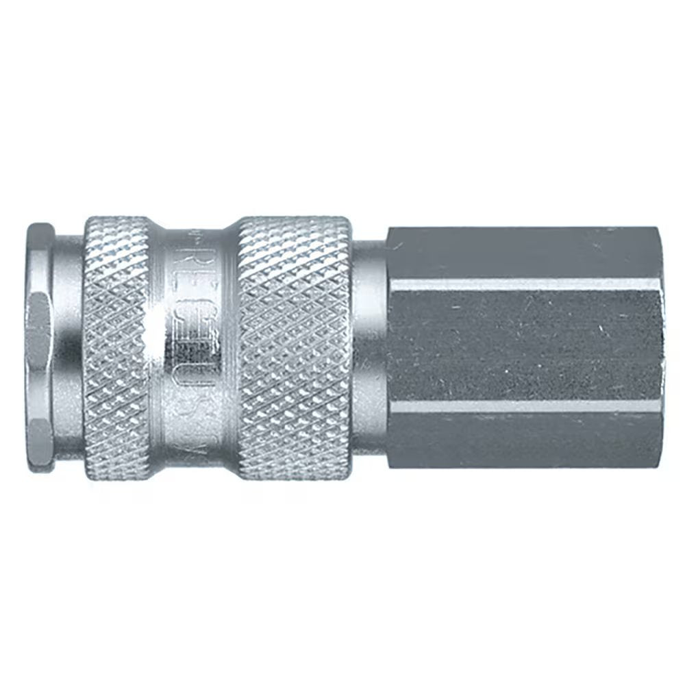 9214 25 13 by Parker | Legris Coupler Quick Disconnect | 1/4" Female BSPP Thread | 19mm Hex | 56mm Length | Straight | Nickel-Plated Brass/Steel