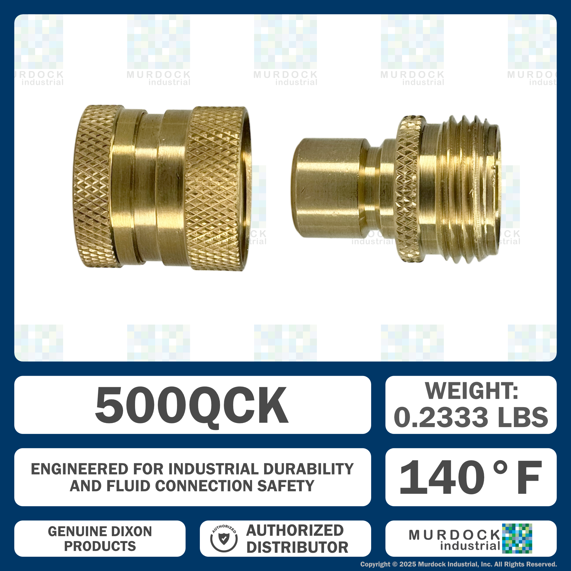 500QCK by Dixon Valve | Garden Hose Quick Disconnect Coupling | 3/4" Male GHT x 3/4" Female GHT | Complete Assembly | Unvalved | Brass
